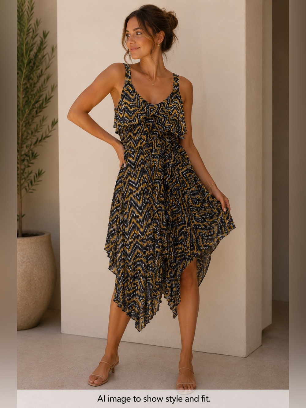 A.L.C. Printed Asymmetrical Midi Dress